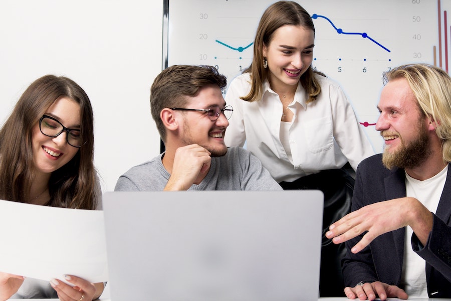 Work team communicating with one another.