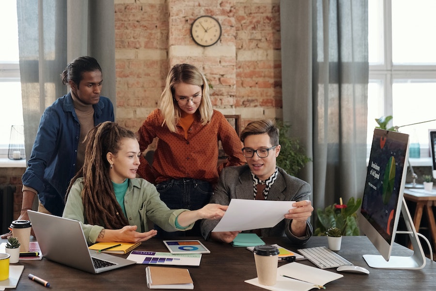 Team meeting within a workplace.