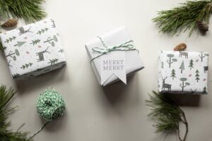 Holiday presents on a table.