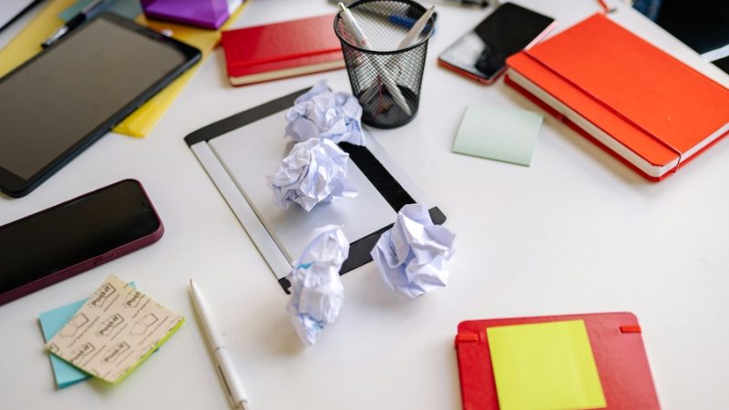 Messy desk during a busy hire season.